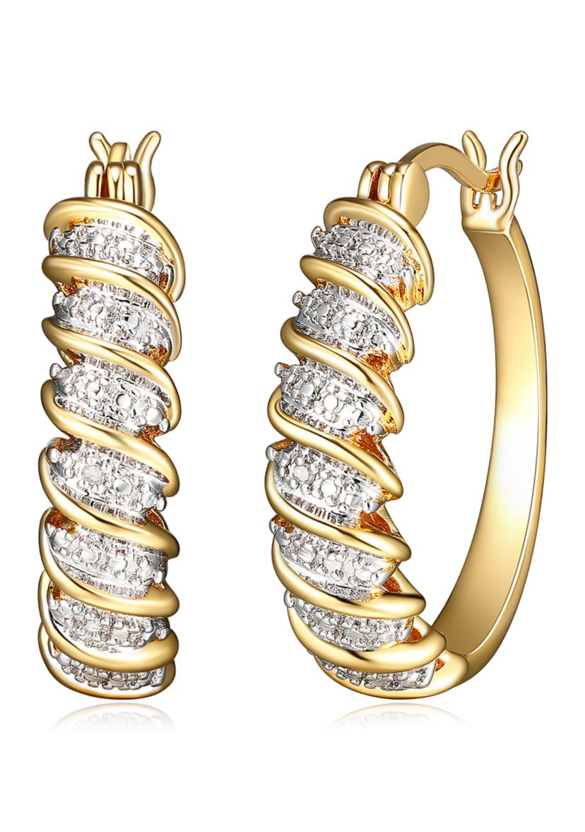 Fine Silver Plated Gold and Silver Tone S Link Diamond Accent Hoop Earrings