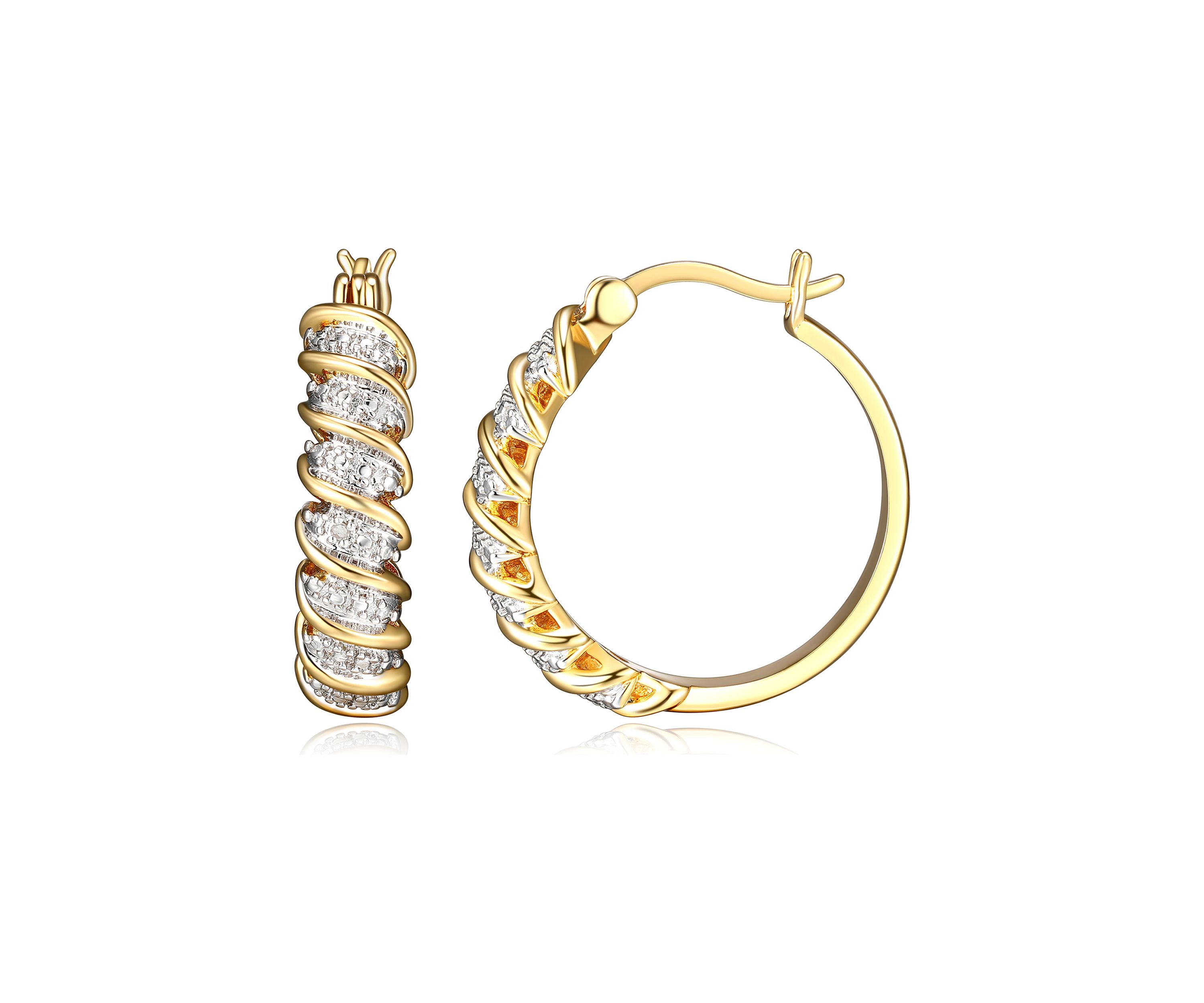 Fine Silver Plated Gold and Silver Tone S Link Diamond Accent Hoop Earrings