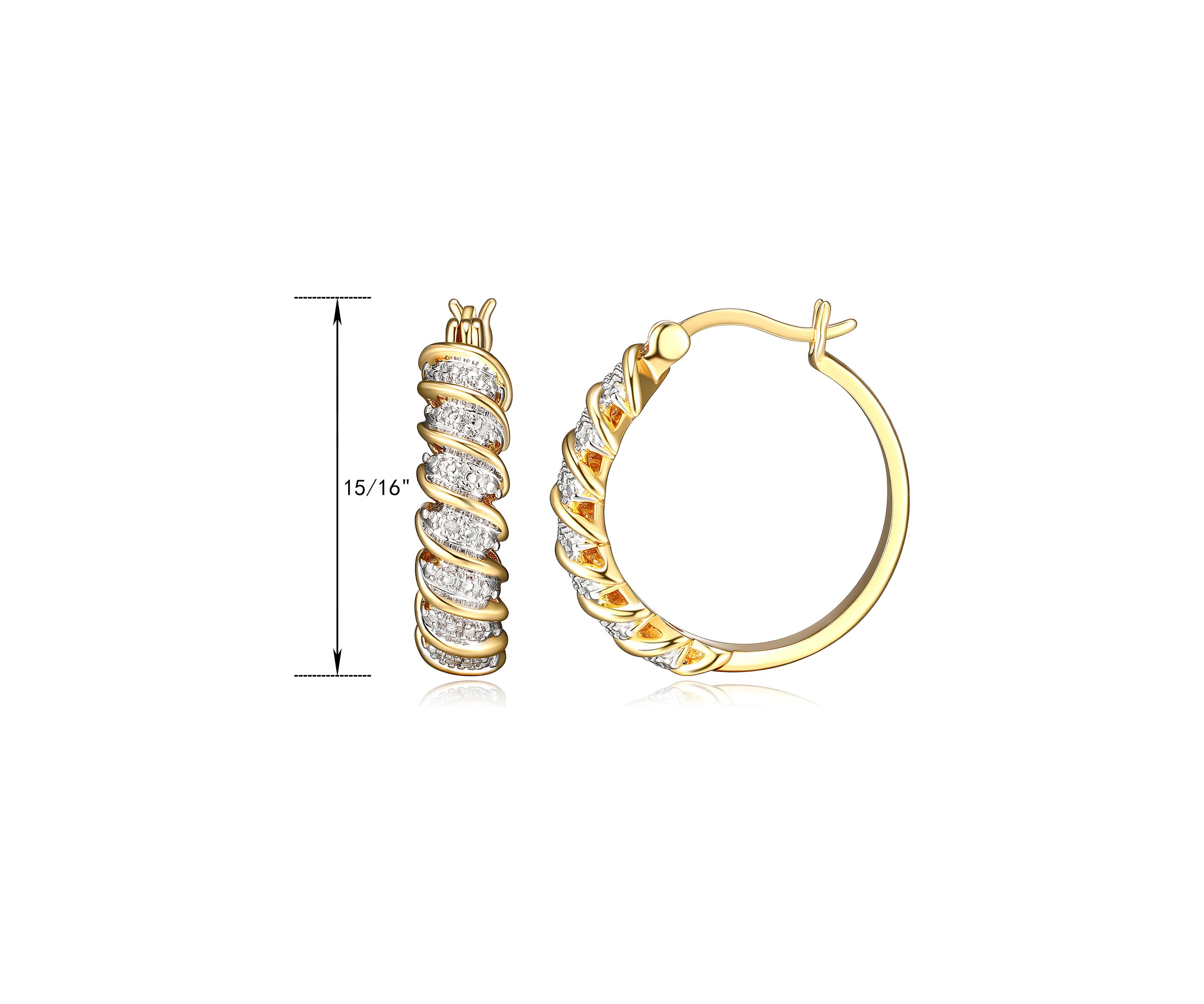 Fine Silver Plated Gold and Silver Tone S Link Diamond Accent Hoop Earrings