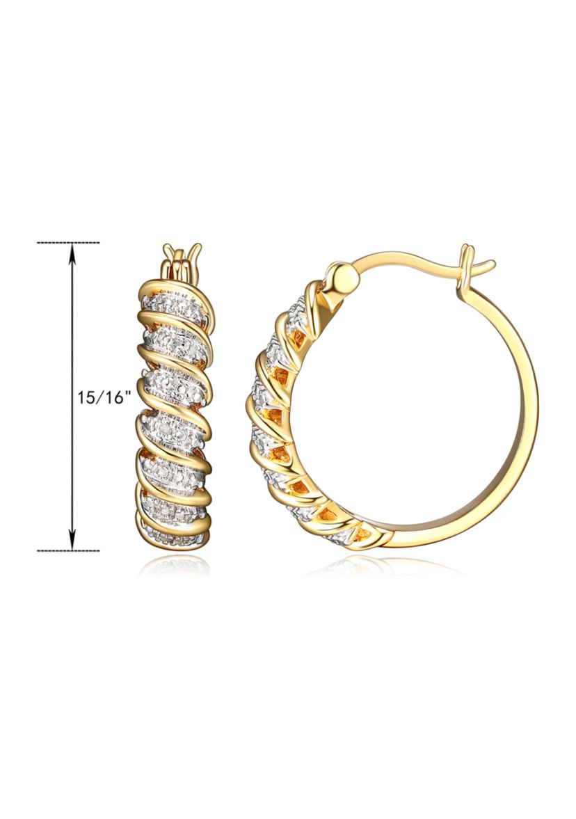 Fine Silver Plated Gold and Silver Tone S Link Diamond Accent Hoop Earrings