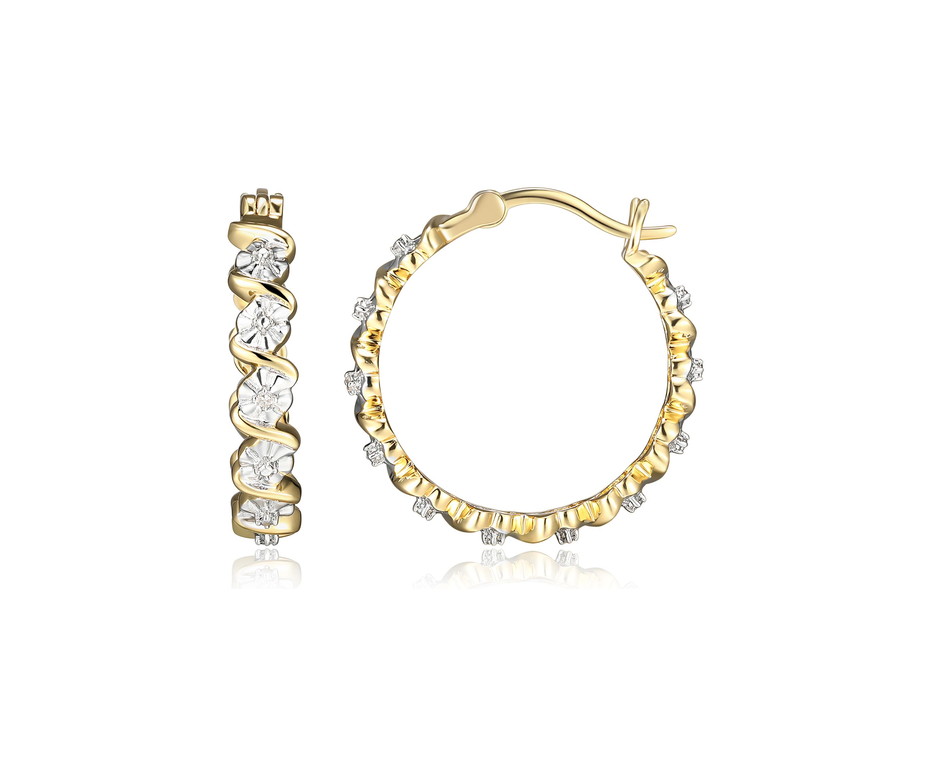 Fine Silver Plated Gold and Silver Tone S Link Miracle Illusion Diamond Accent Hoop Earrings
