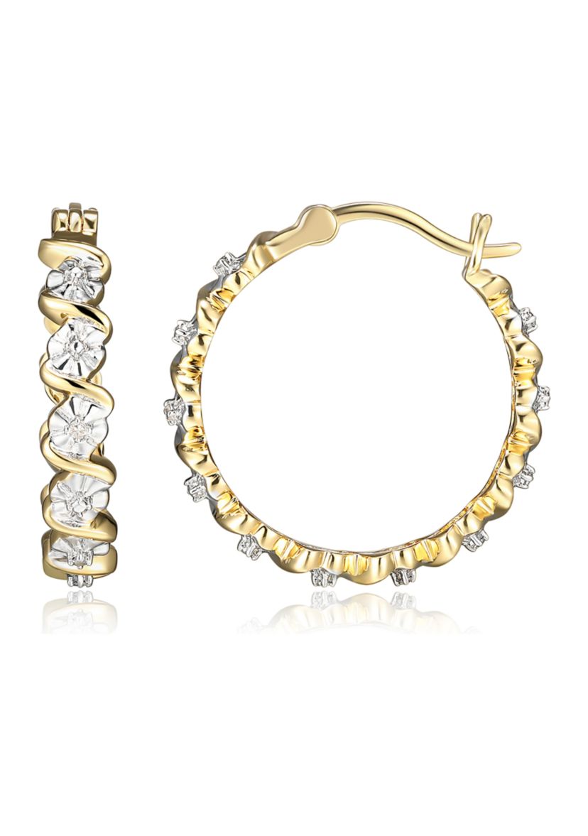 Fine Silver Plated Gold and Silver Tone S Link Miracle Illusion Diamond Accent Hoop Earrings