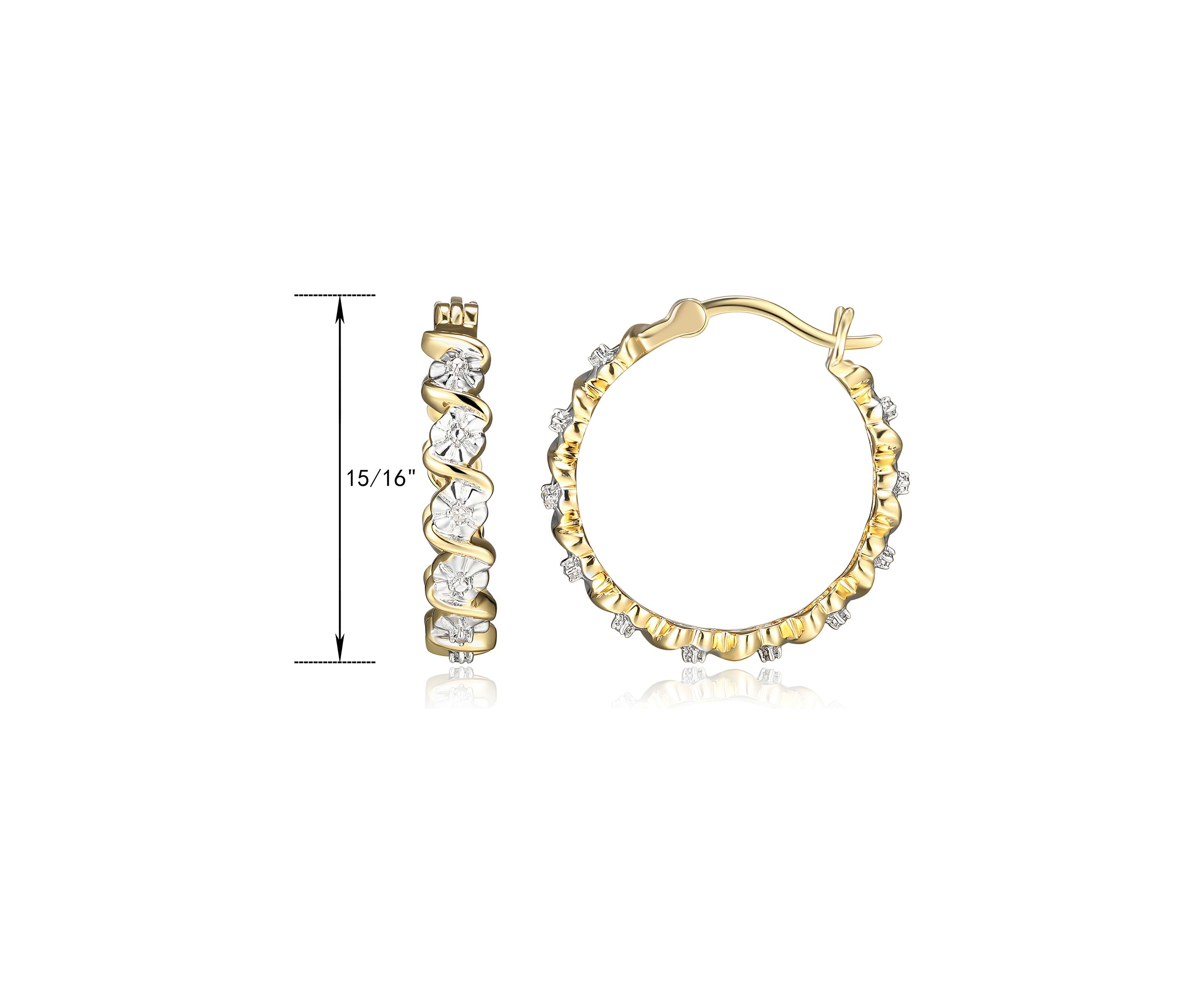 Fine Silver Plated Gold and Silver Tone S Link Miracle Illusion Diamond Accent Hoop Earrings