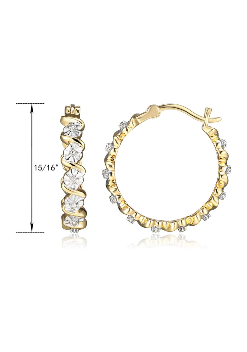 Fine Silver Plated Gold and Silver Tone S Link Miracle Illusion Diamond Accent Hoop Earrings