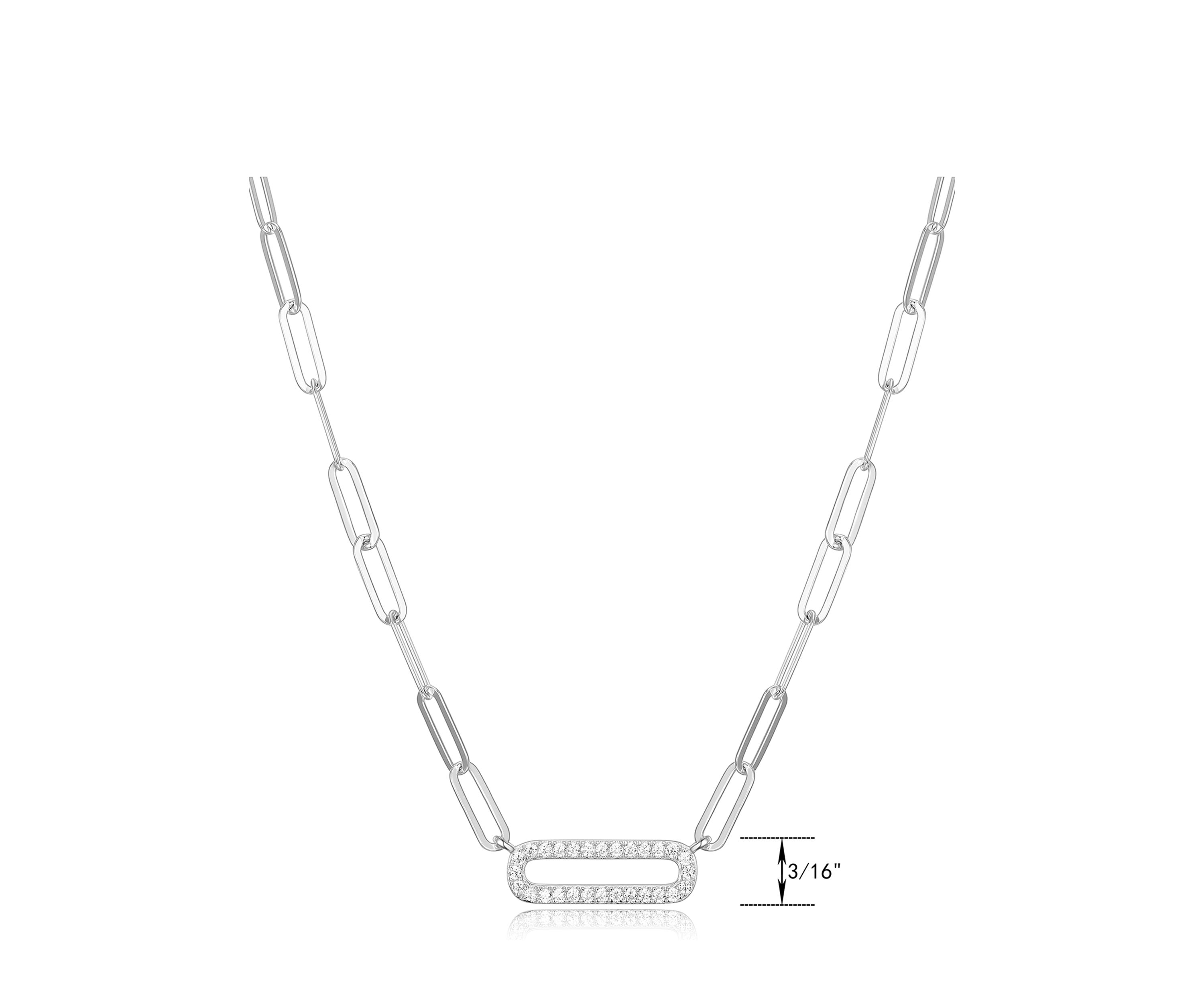 Lab Created 925 Sterling Silver Cubic Zirconia Lined Oval Link Paper Clip Necklace