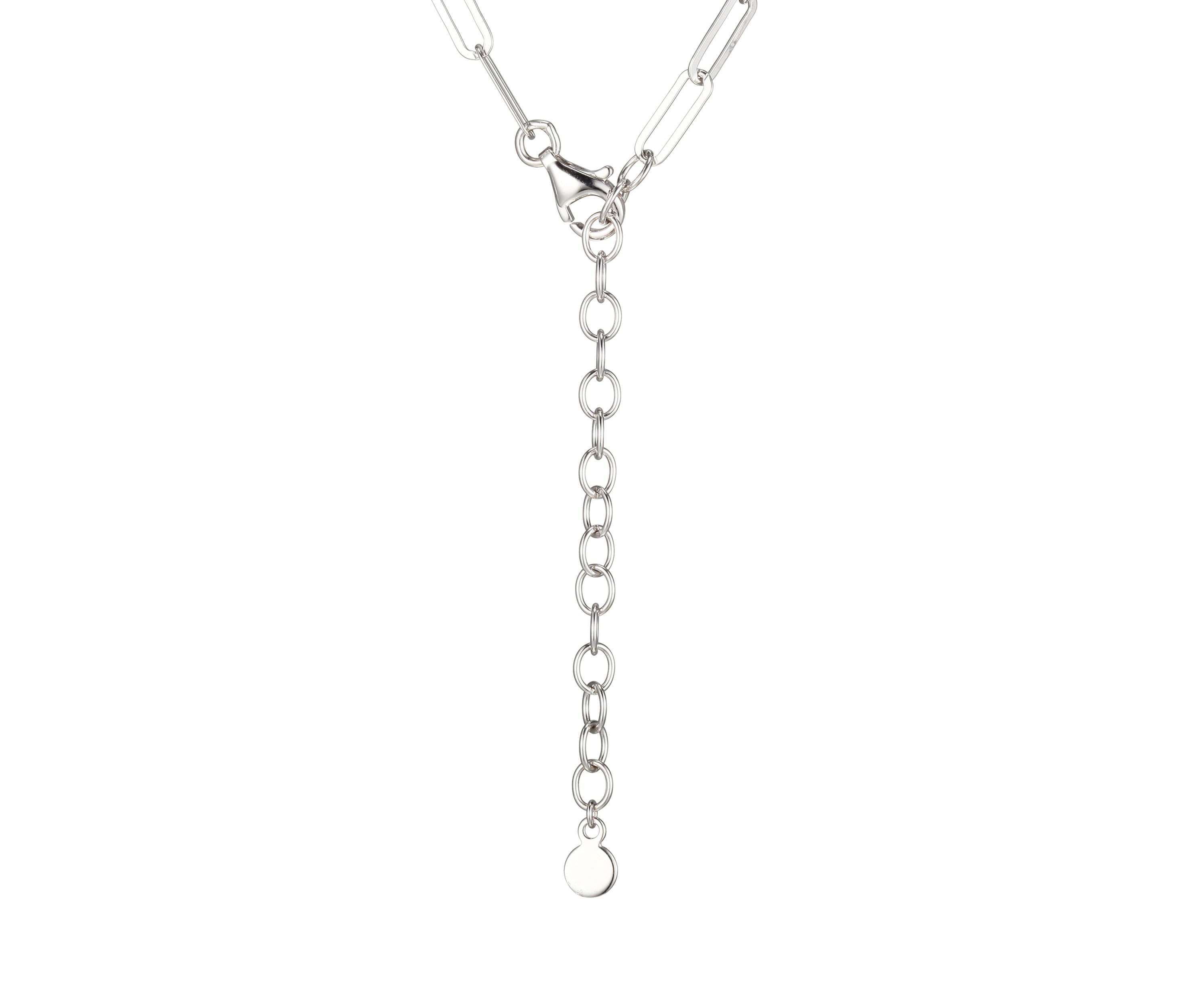 Lab Created 925 Sterling Silver Cubic Zirconia Lined Oval Link Paper Clip Necklace