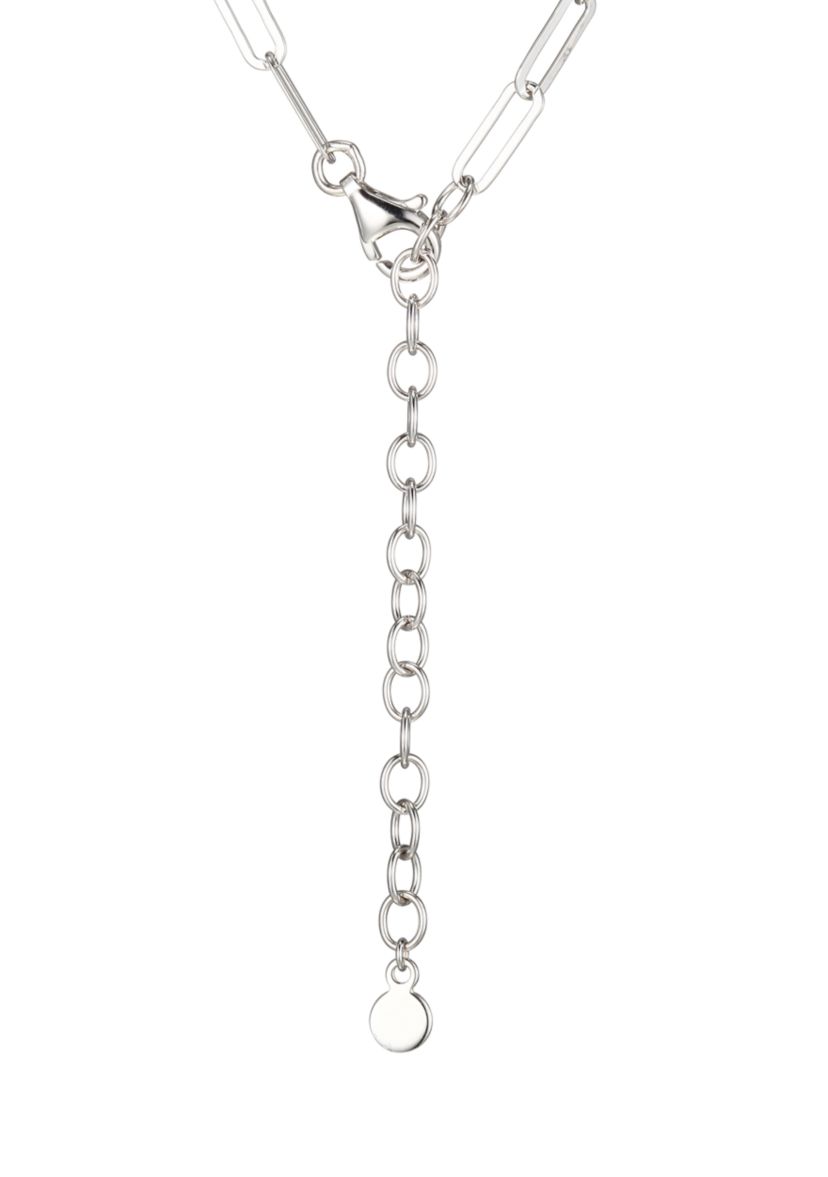 Lab Created 925 Sterling Silver Cubic Zirconia Lined Oval Link Paper Clip Necklace