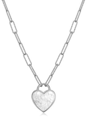 PAJ 925 Sterling Silver Mother of Pearl Heart Paper Clip Necklace
