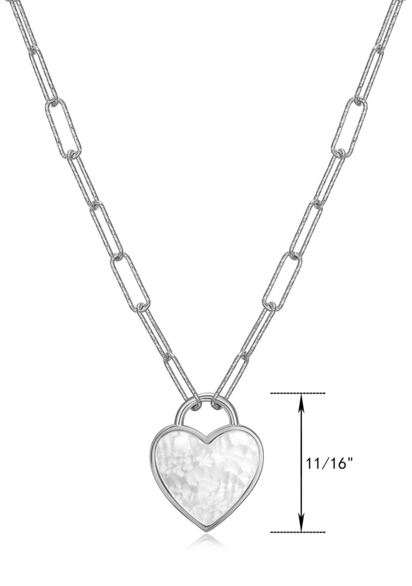 925 Sterling Silver Mother of Pearl Heart Paper Clip Necklace