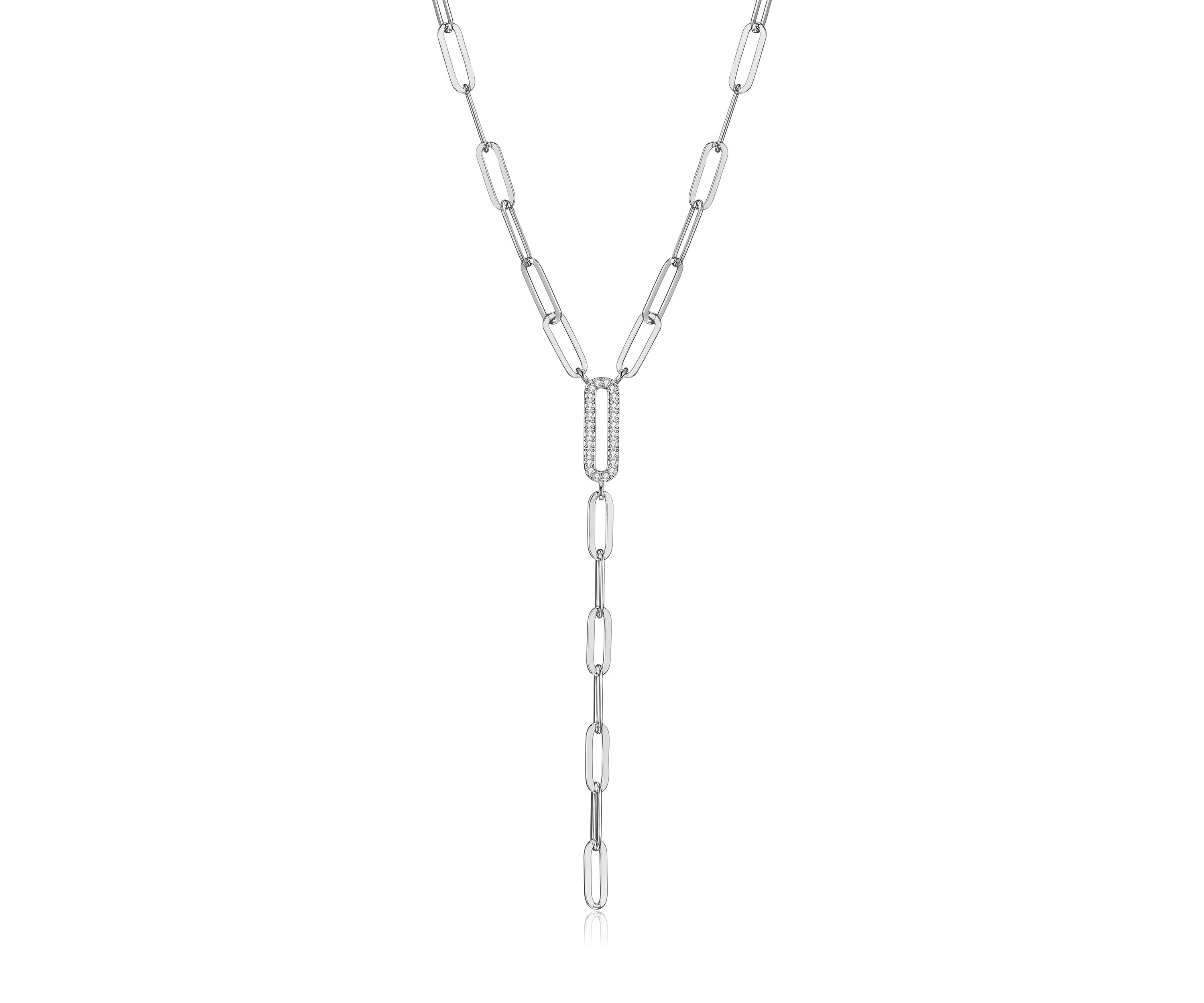 Lab Created 925 Sterling Silver Cubic Zirconia Y Shape Paper Clip Necklace