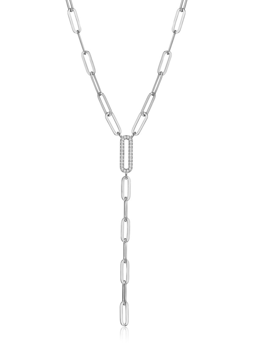 Lab Created 925 Sterling Silver Cubic Zirconia Y Shape Paper Clip Necklace