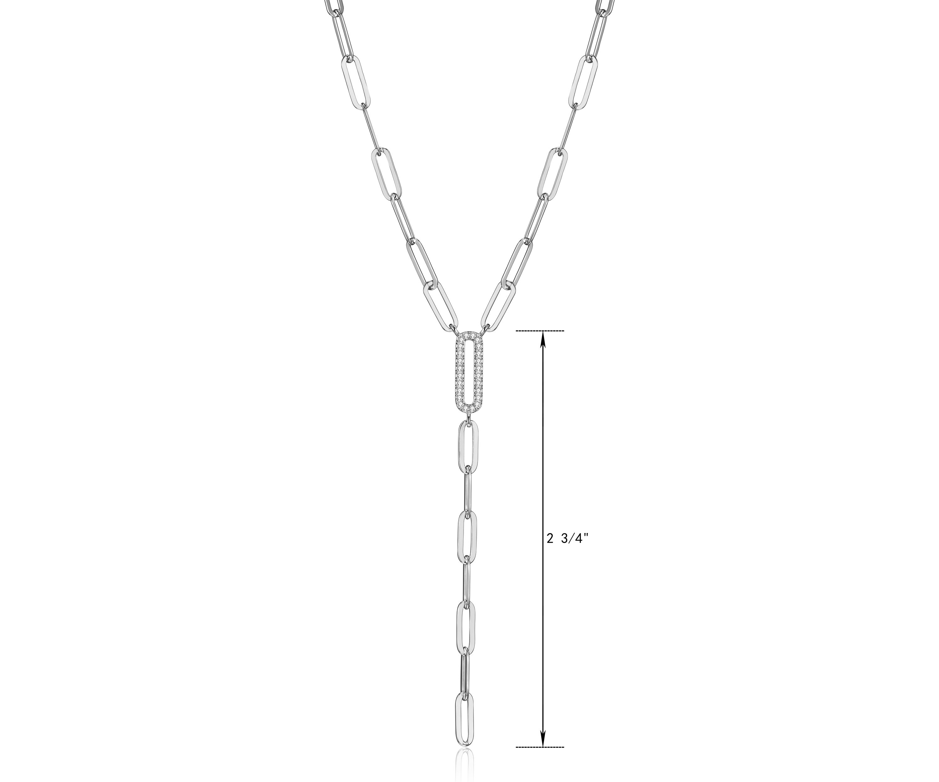 Lab Created 925 Sterling Silver Cubic Zirconia Y Shape Paper Clip Necklace