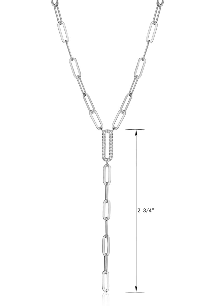 Lab Created 925 Sterling Silver Cubic Zirconia Y Shape Paper Clip Necklace