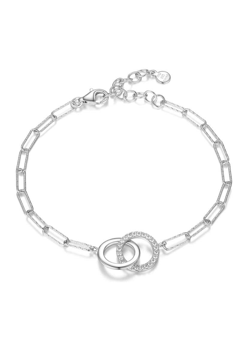 Lab Created 925 Sterling Silver Cubic Zirconia Lined Double Circle Paper Clip Bracelet