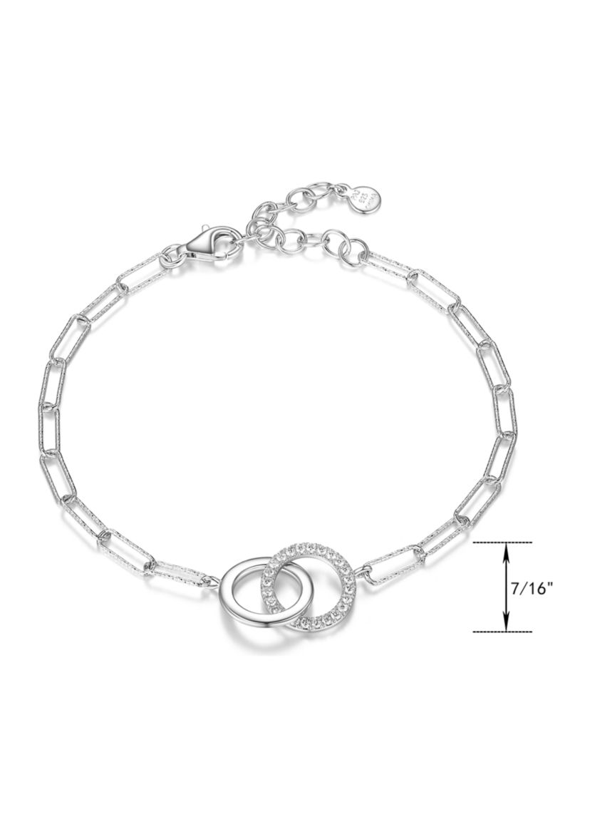Lab Created 925 Sterling Silver Cubic Zirconia Lined Double Circle Paper Clip Bracelet
