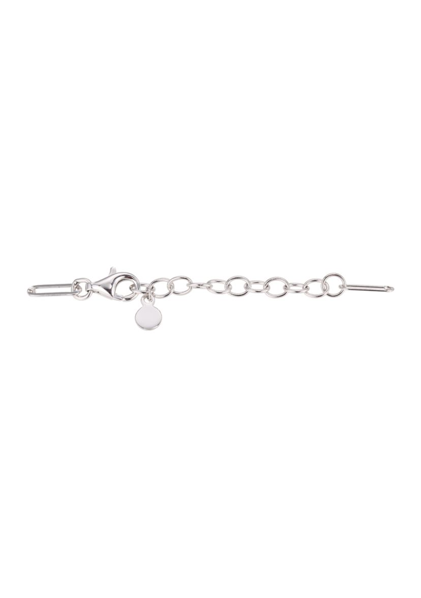 Lab Created 925 Sterling Silver Cubic Zirconia Lined Double Circle Paper Clip Bracelet