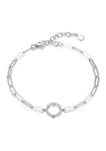 Lab Created 925 Sterling Silver Cubic Zirconia Lined Circle Paper Clip Bracelet