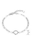 Lab Created 925 Sterling Silver Cubic Zirconia Lined Circle Paper Clip Bracelet