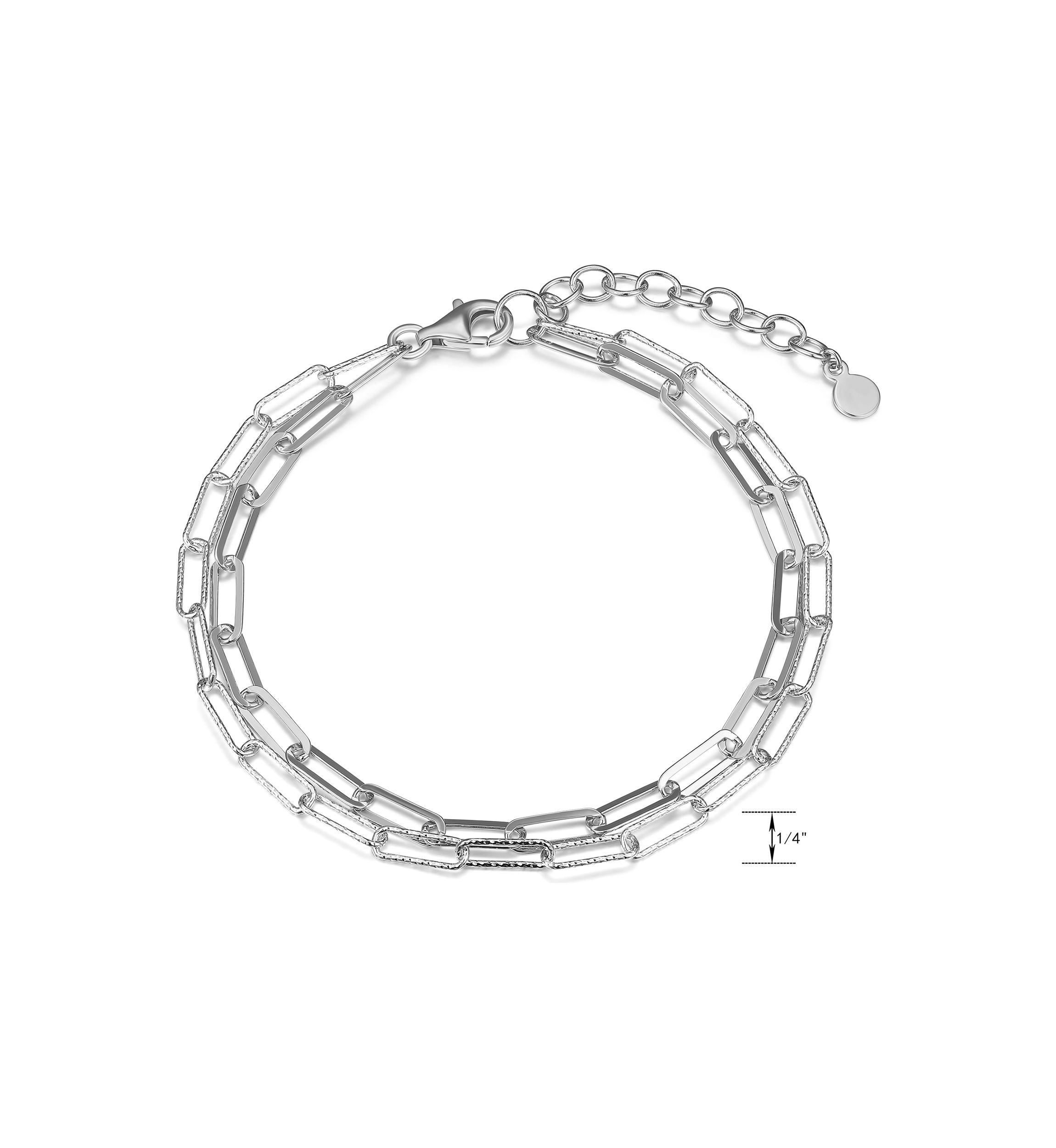 925 Sterling Silver Double Link Paper Clip Bracelet