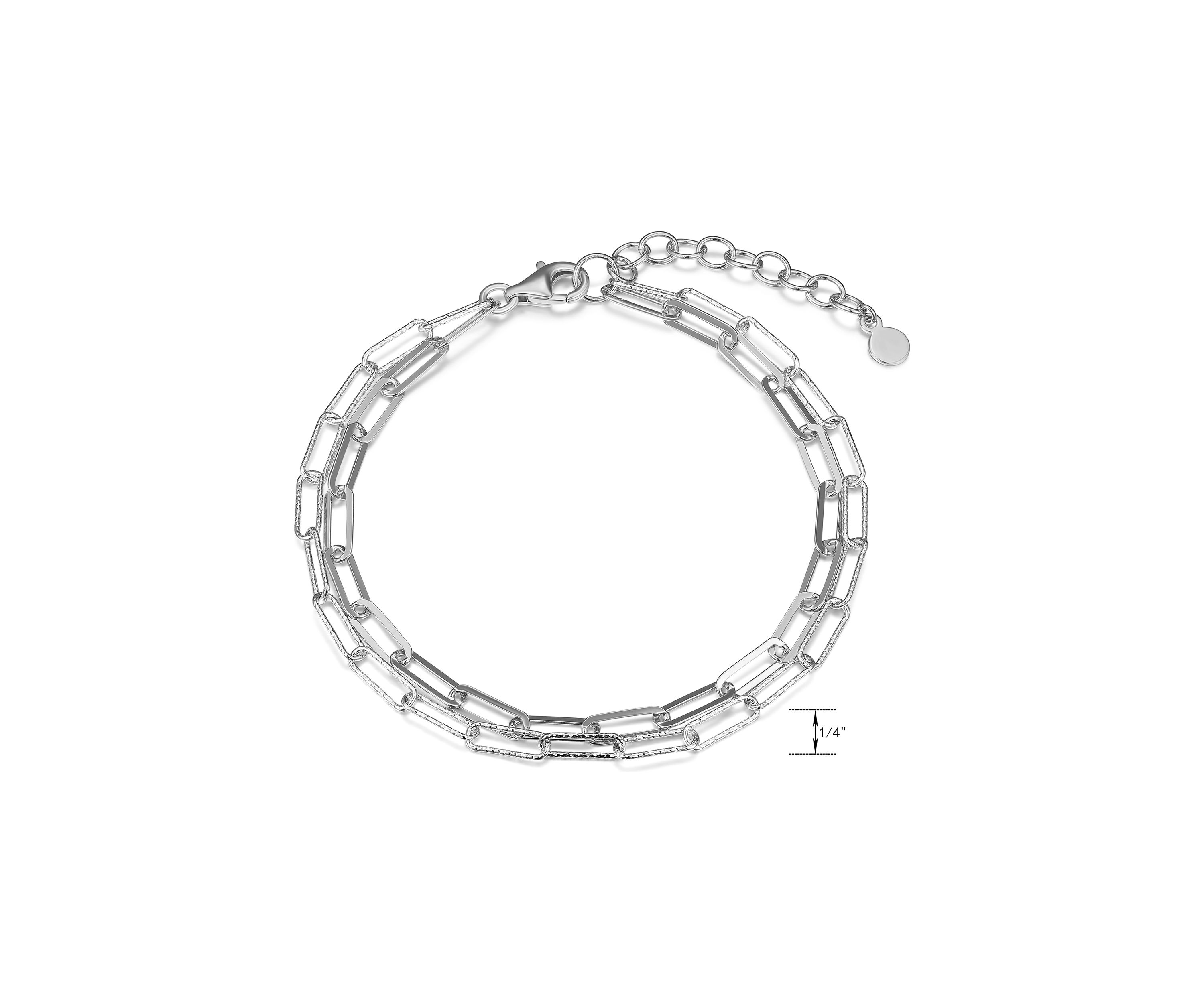 925 Sterling Silver Double Link Paper Clip Bracelet