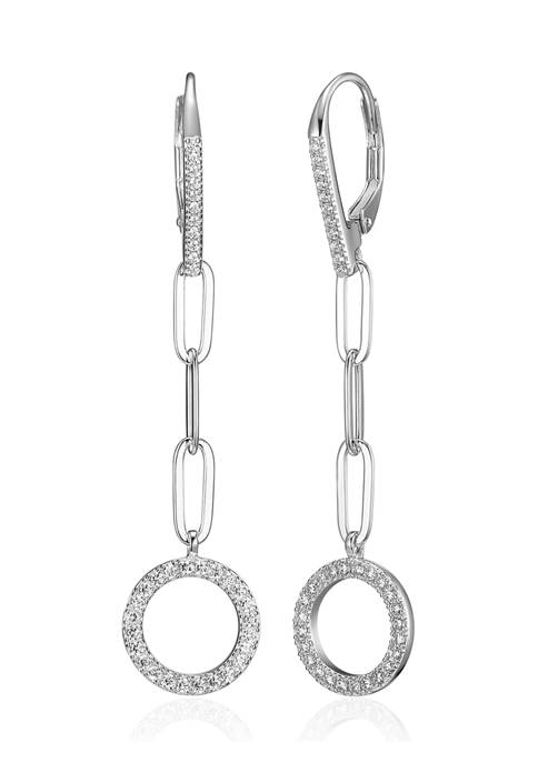 Lab Created 925 Sterling Silver Cubic Zirconia Lined Circle Paper Clip Leverback Drop Earrings