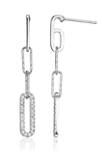 Lab Created 925 Sterling Silver Cubic Zirconia Lined Oval Link Paper Clip Post Drop Earrings