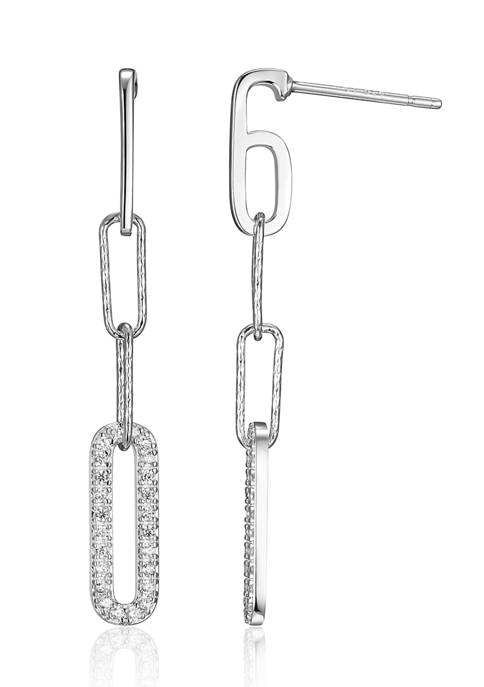 Lab Created 925 Sterling Silver Cubic Zirconia Lined Oval Link Paper Clip Post Drop Earrings