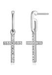 Lab Created 925 Sterling Silver Cubic Zirconia Cross Paper Clip Post Drop Earrings