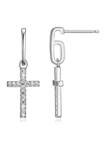 Lab Created 925 Sterling Silver Cubic Zirconia Cross Paper Clip Post Drop Earrings