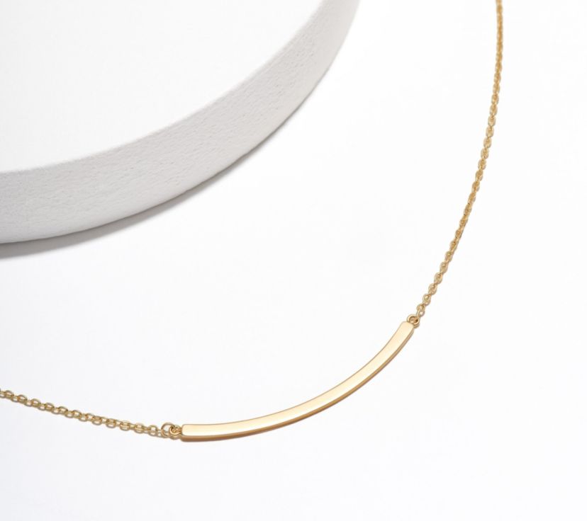 High Polished 18K Gold Over Sterling Silver Bar Necklace