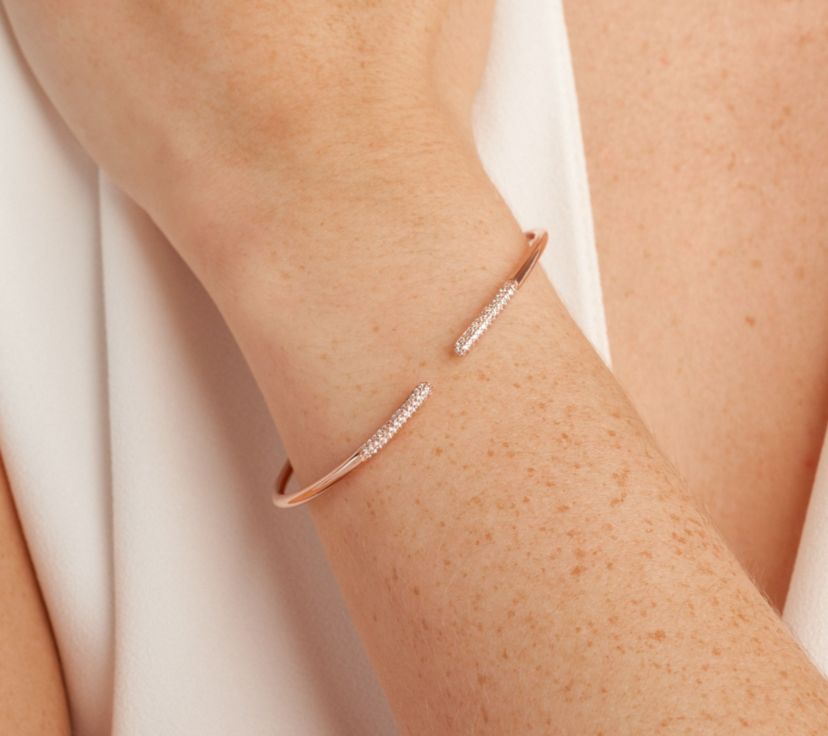 Cubic Zirconia Cuff Bracelet in 18K Rose Gold Over Sterling Silver