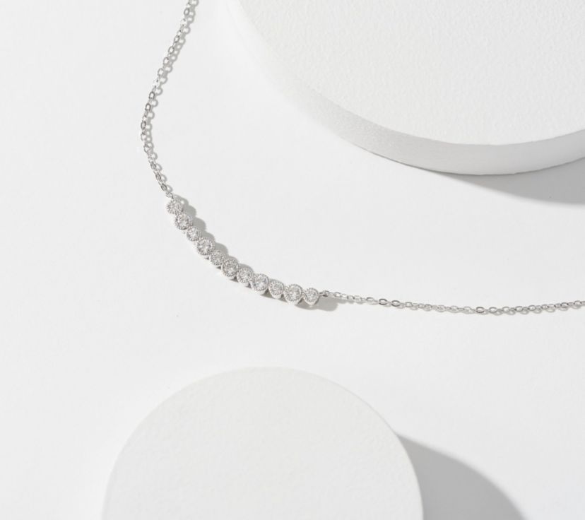 Cubic Zirconia Bar Necklace Sterling Silver