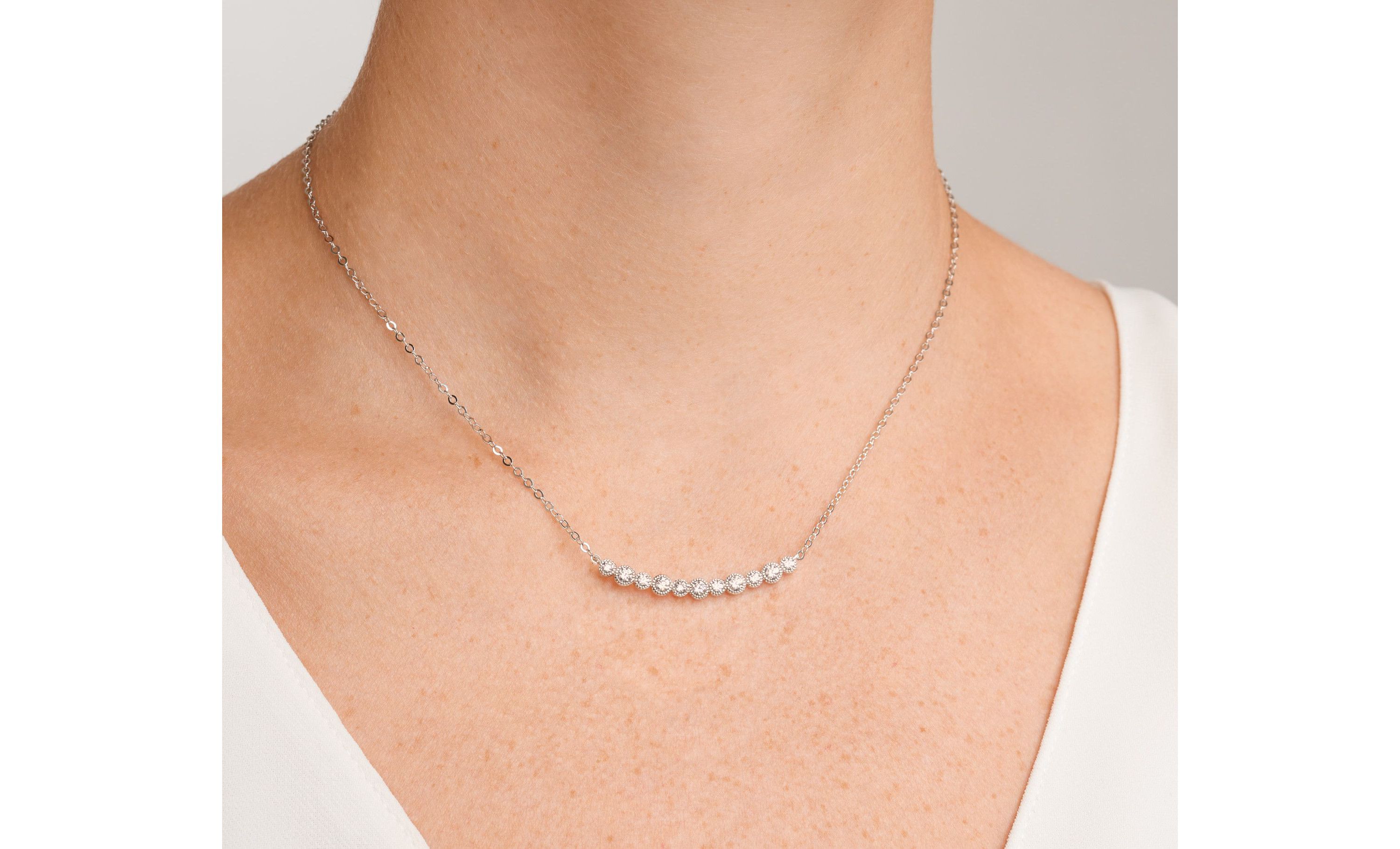 Cubic Zirconia Bar Necklace Sterling Silver