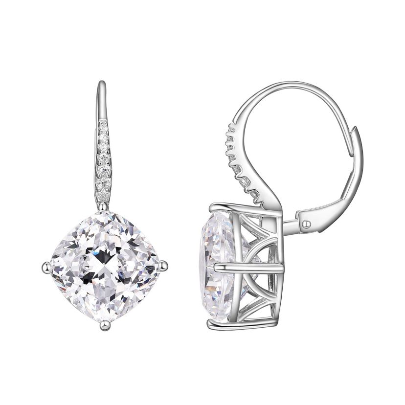 Cushion Cut Cubic Zirconia Lever-Back Earrings