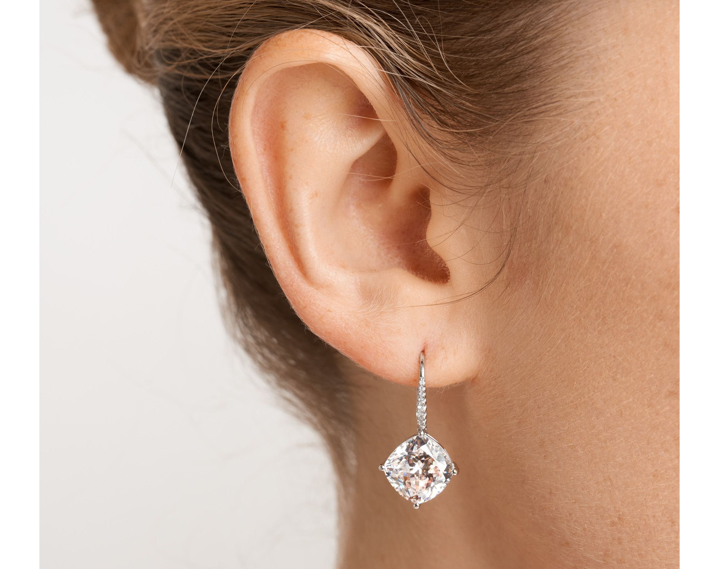Cushion Cut Cubic Zirconia Lever-Back Earrings