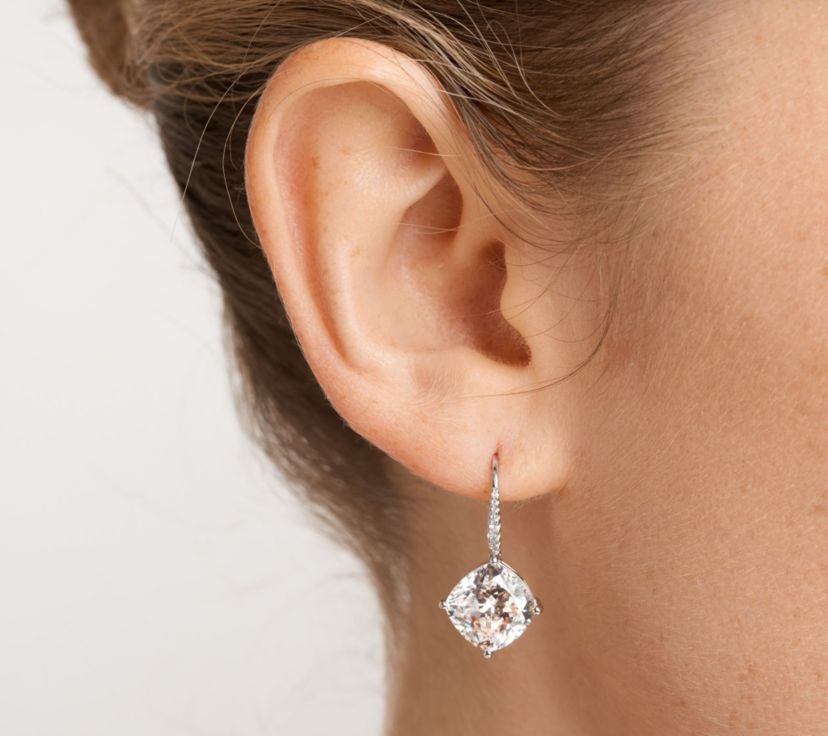Cushion Cut Cubic Zirconia Lever-Back Earrings