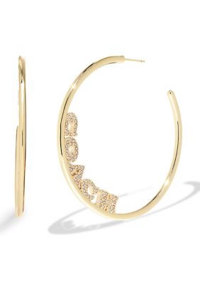 coach signature logo pave hoop earrings