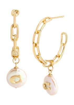 coach signature logo pave hoop earrings