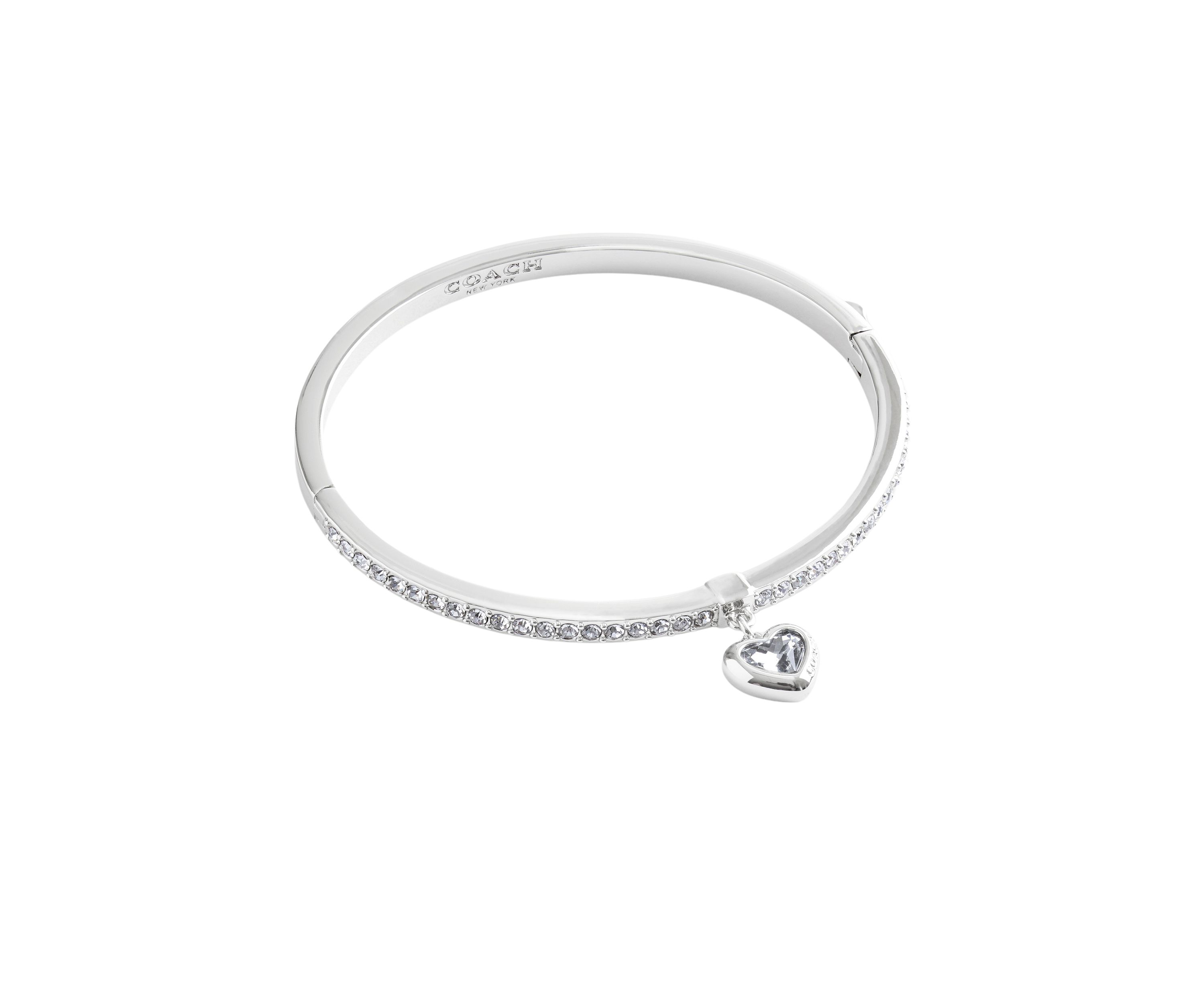Stone Heart Charm Bangle Bracelet