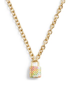 COACH Signature Rainbow Quilted Lock Pendant Necklace -  5800820470290GLD980