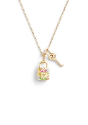 COACH Signature Rainbow Quilted Lock and Key Pendant Necklace -  5800820470291GLD980