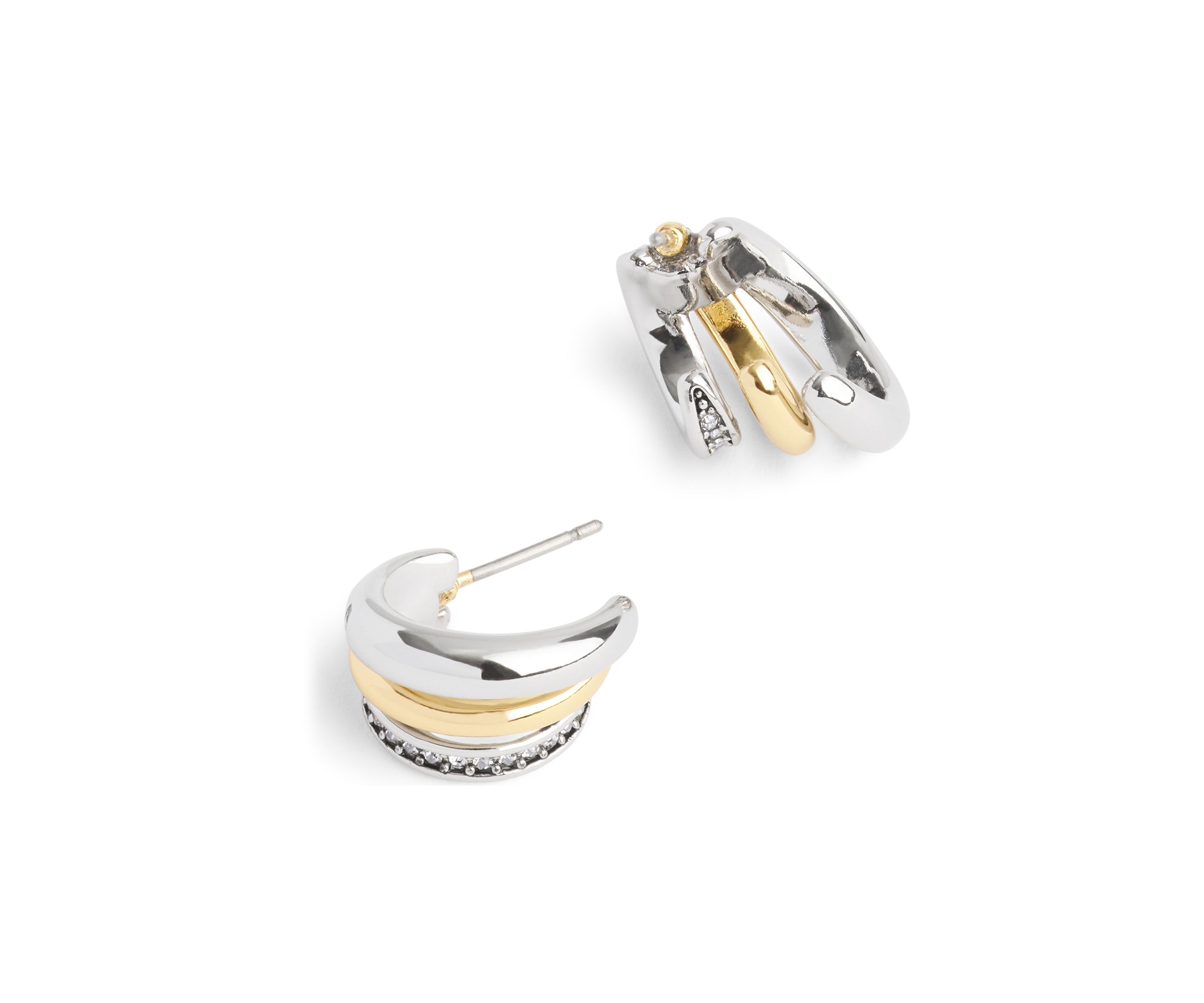 Pavé Tubular Triple Huggie Earrings