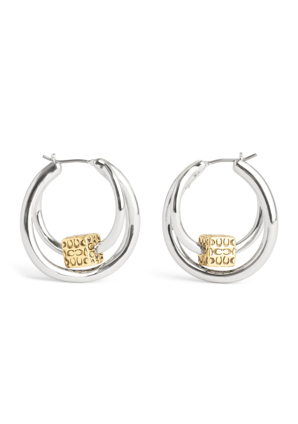 Signature Quilted Cube Double Hoop Earrings