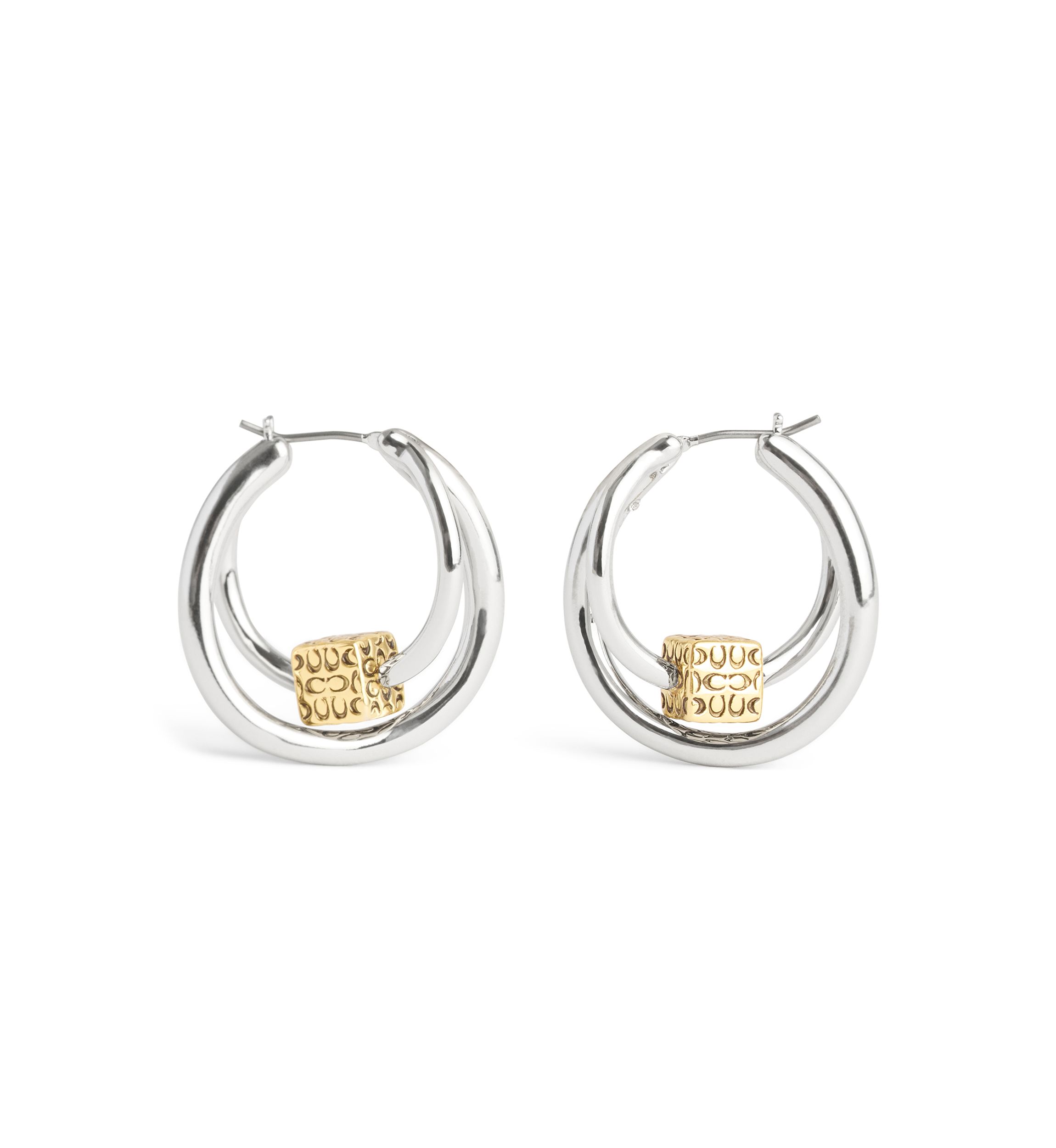 Signature Quilted Cube Double Hoop Earrings