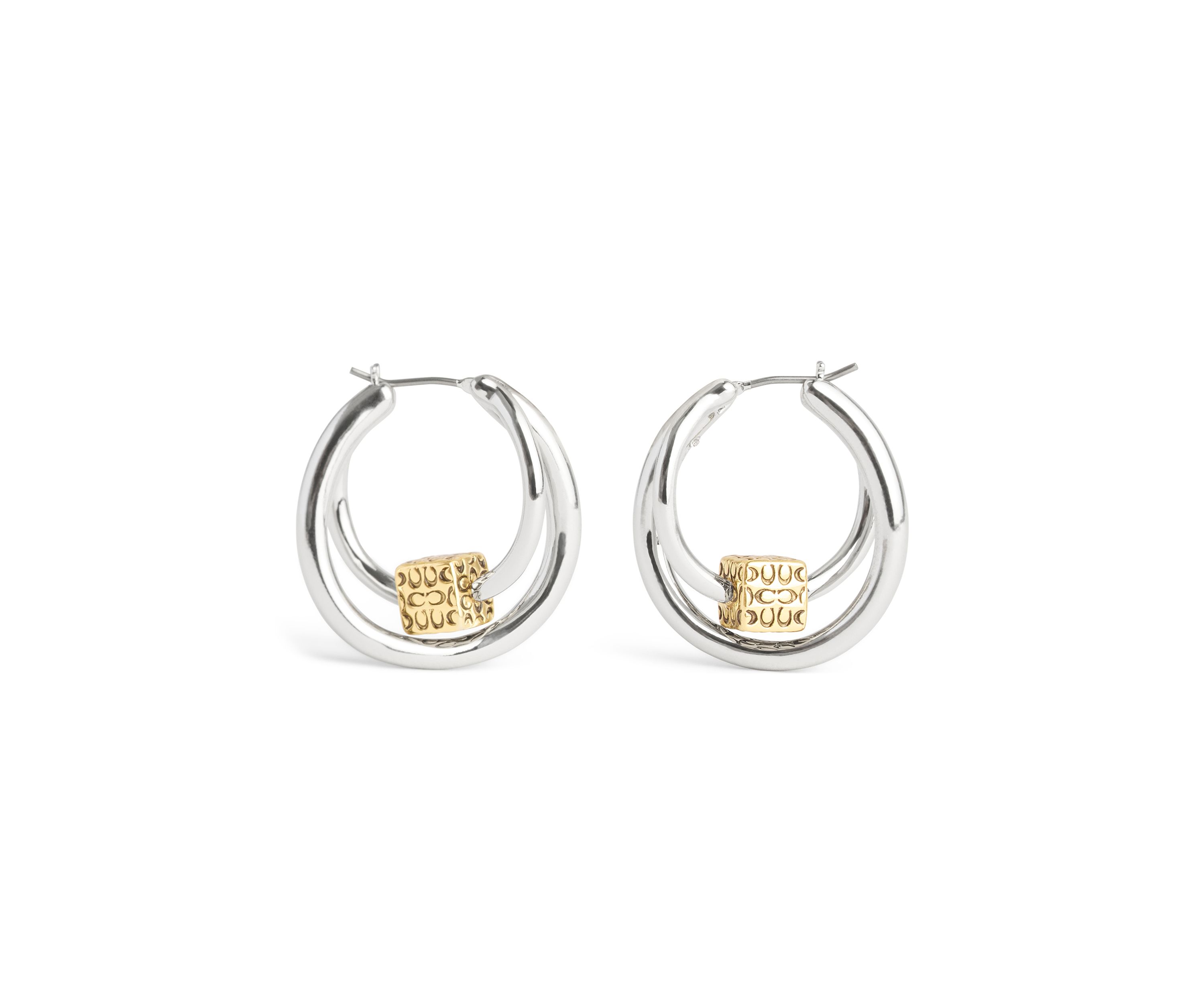 Signature Quilted Cube Double Hoop Earrings