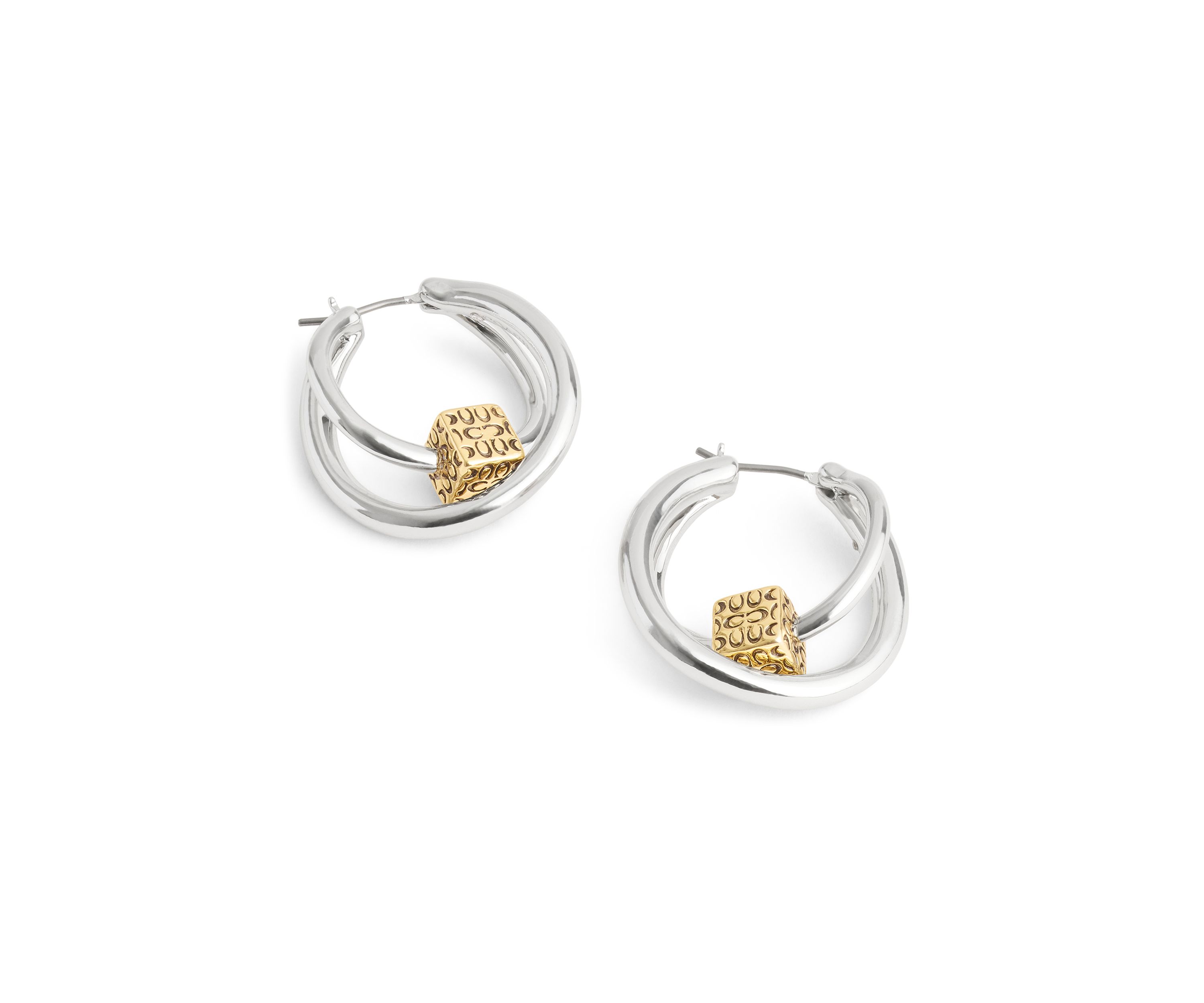 Signature Quilted Cube Double Hoop Earrings
