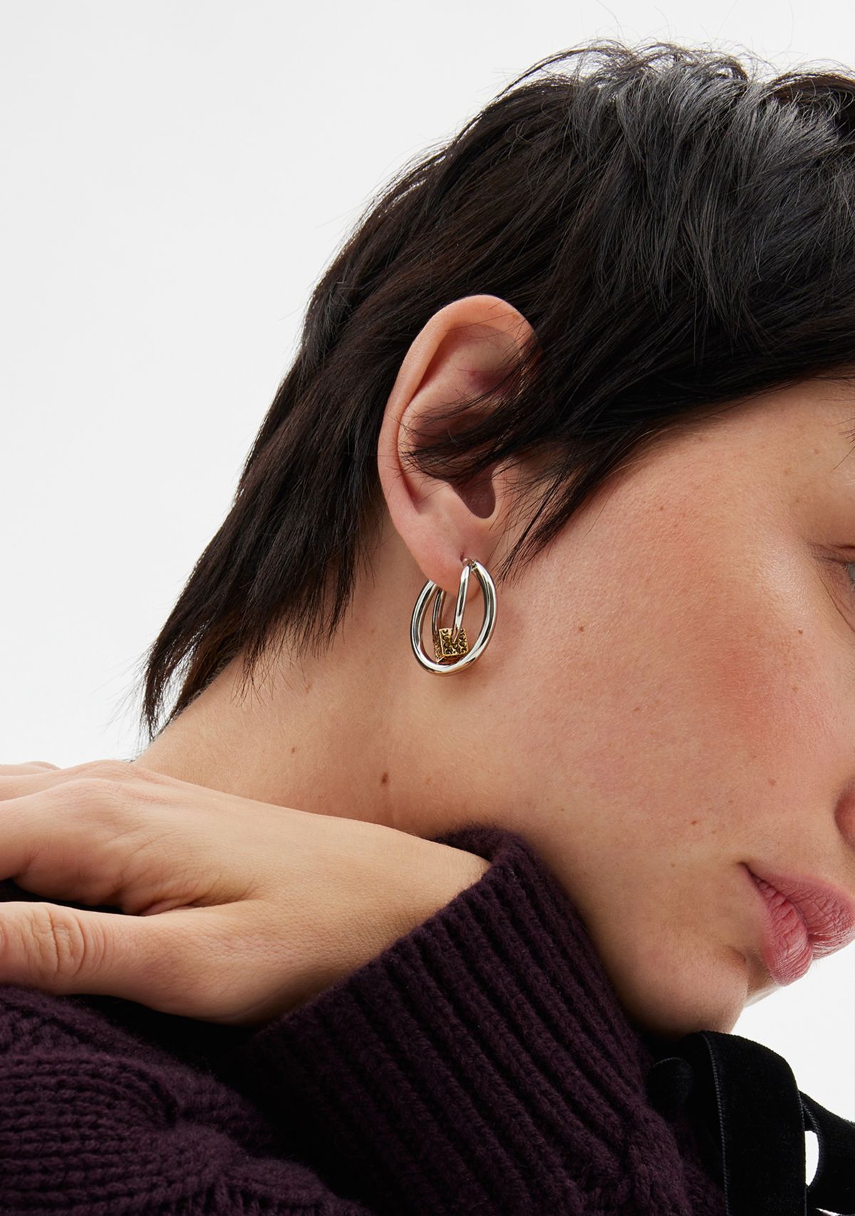 Signature Quilted Cube Double Hoop Earrings