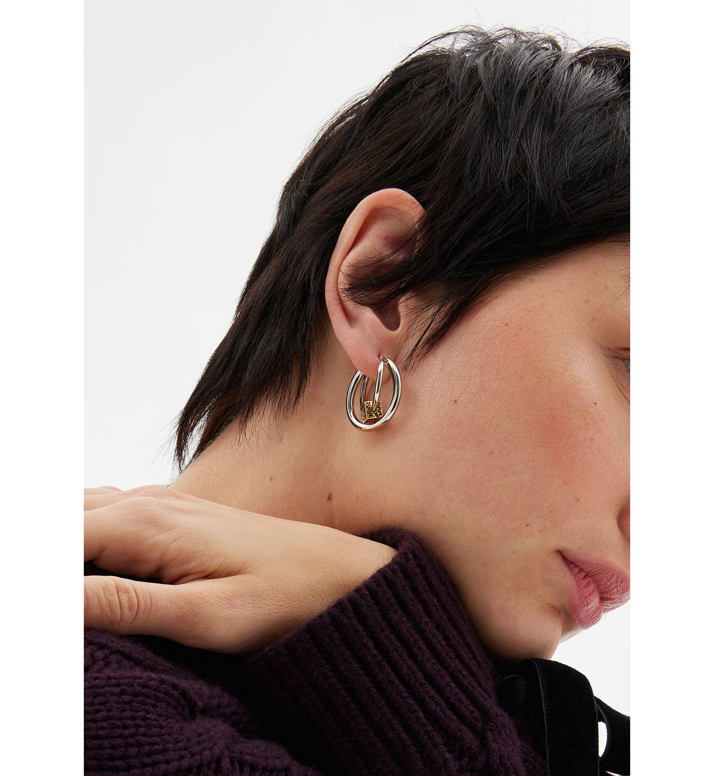 Signature Quilted Cube Double Hoop Earrings