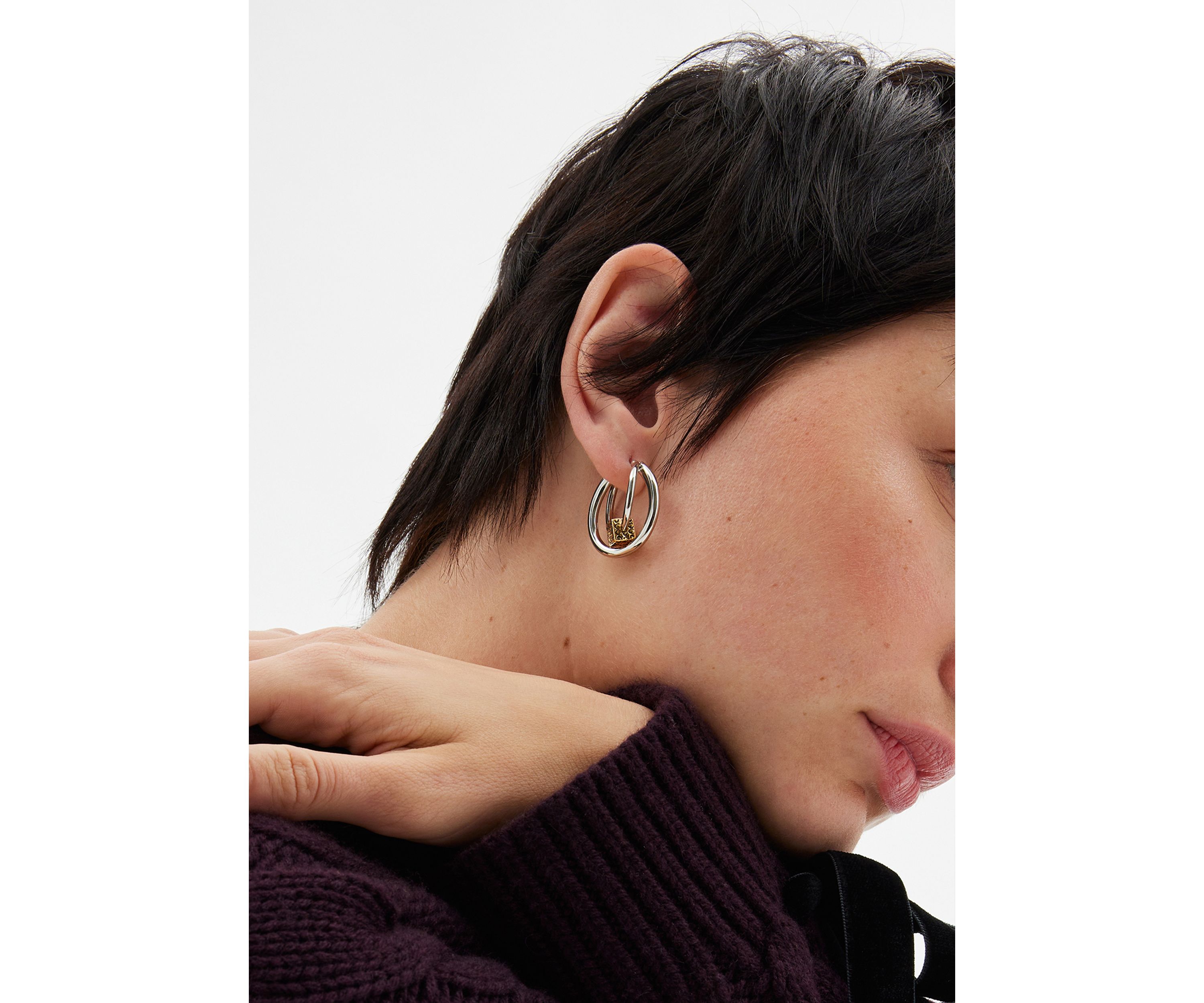 Signature Quilted Cube Double Hoop Earrings