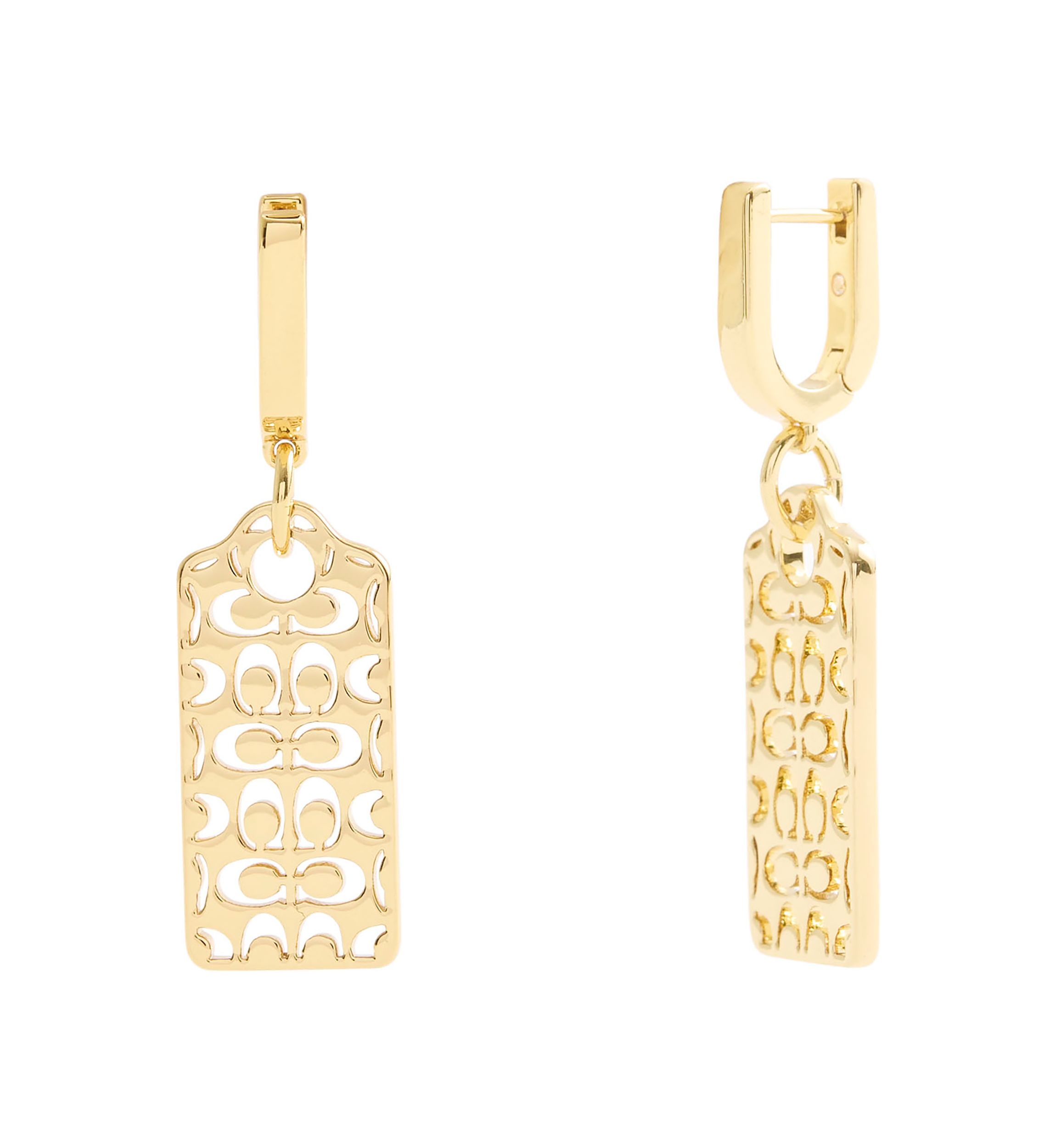 Signature Quilted Cut-Out Hangtag Charm Huggie Earrings